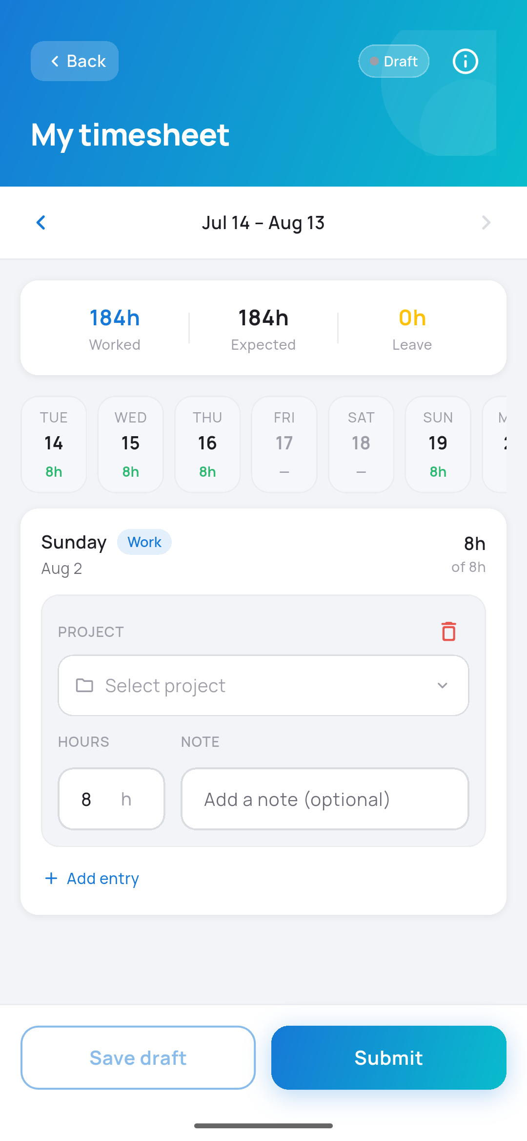 FlexDays timesheet screen